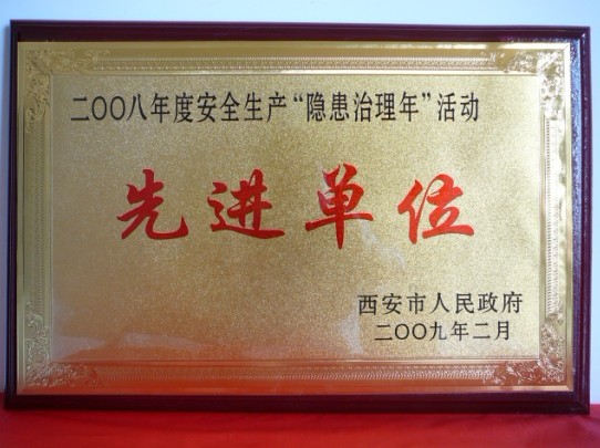 2009年2月，被西安市人民政府評為2008年度安全生產“隱患治理年”活動先進單位